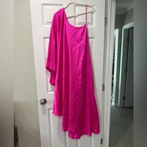 Show Me Your Mumu Rhea One Shoulder Dress in Hot Pink Luxe Satin size Small